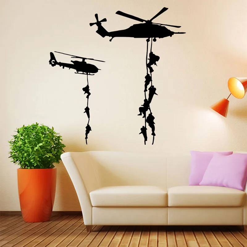 Стикери за стена военната серия от нов въоръжен хеликоптер креативни стикери за стена, декоративни стикери за стена в хола